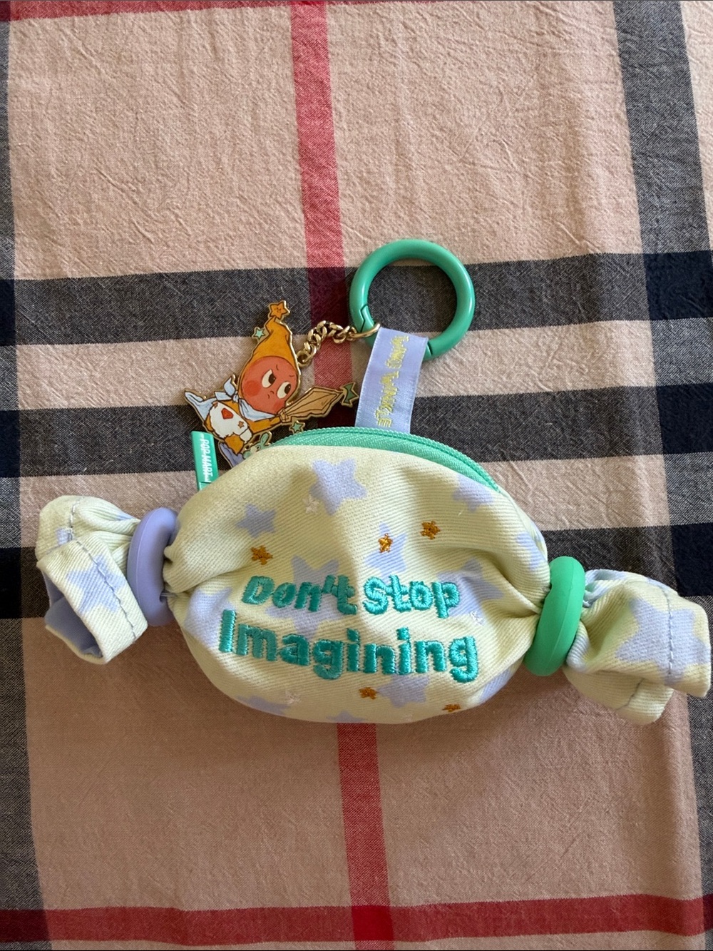 Pastel Star 'Don't Stop Imagining' Keyring Pouch in Mint and Lavender